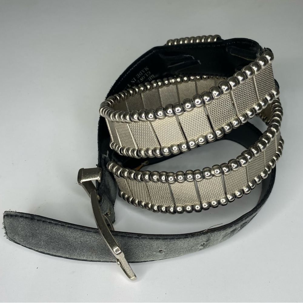 Vintage Metal Chain Black Leather Belt Men’s Size 38 Heavy Punk Rock